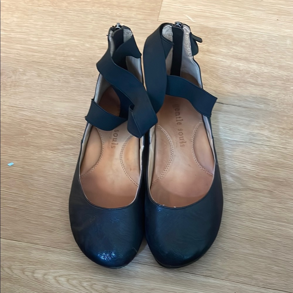Gentle Souls Women's Black Flats with Ankle Strap